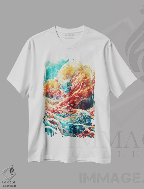 تیشرت سفید طرح دار – تیشرت انتزاعی ,اقیانوس بزرگ اثر ماکسیمیلیانو کاسال immage.ir