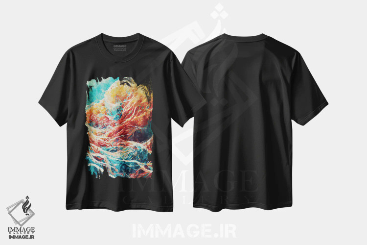 تیشرت مشکی طرح دار – تیشرت انتزاعی ,اقیانوس بزرگ اثر ماکسیمیلیانو کاسال فروشگاه ایماژ