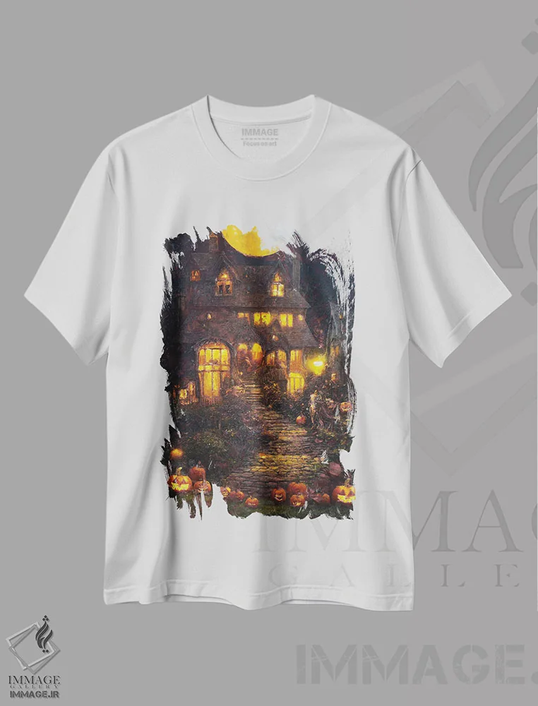 تیشرت سفید طرح دار – تیشرت فانتزی ,هالووین در خانه جادوگر اثر ماکسیمیلیانو کاسال فروشگاه ایماژ