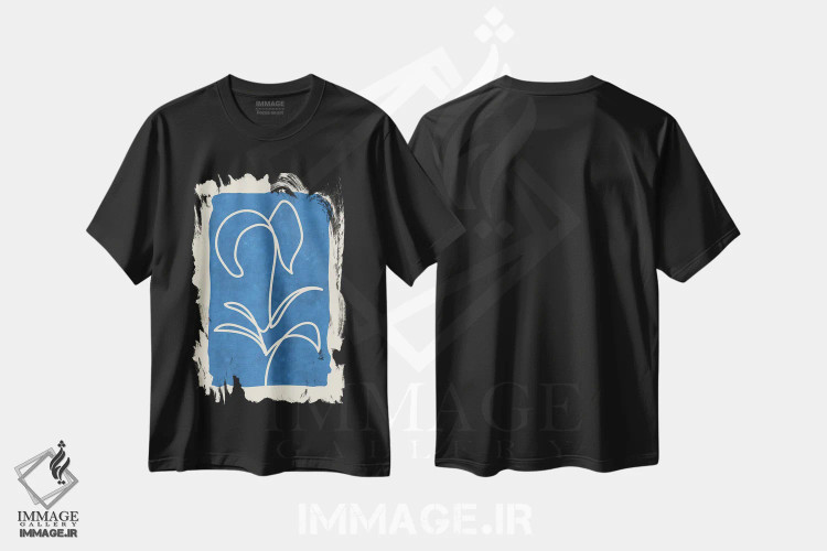 تیشرت مشکی طرح دار – تیشرت مینیمالیستی ,خطوط پیچیده روی آبی اثر ماکسیمیلیانو کاسال immage.ir