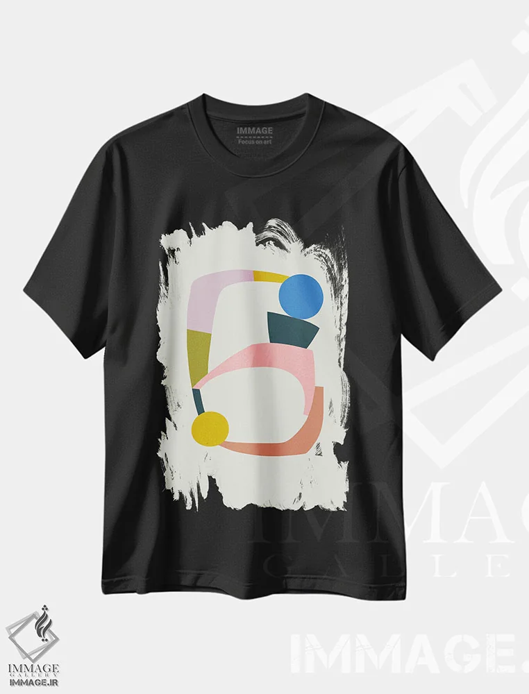 تیشرت مشکی طرح دار – تیشرت هندسی ,ساختارهای رنگارنگ اثر مالودا immage.ir