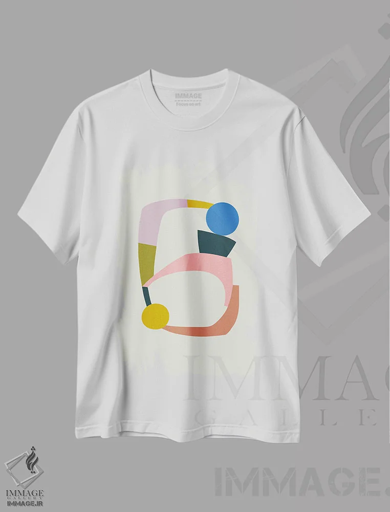 تیشرت سفید طرح دار – تیشرت هندسی ,ساختارهای رنگارنگ اثر مالودا فروشگاه ایماژ