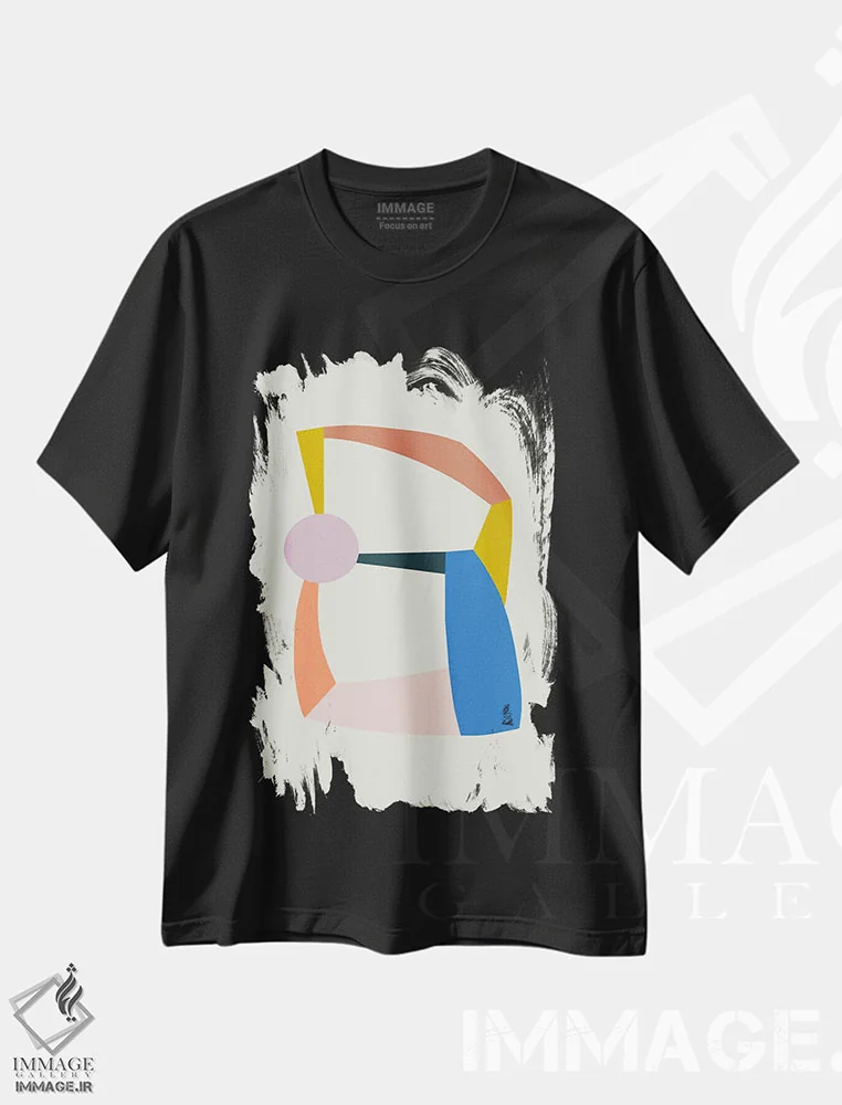 تیشرت مشکی طرح دار – تیشرت هندسی ,ساختارهای رنگارنگ اثر مالودا فروشگاه ایماژ
