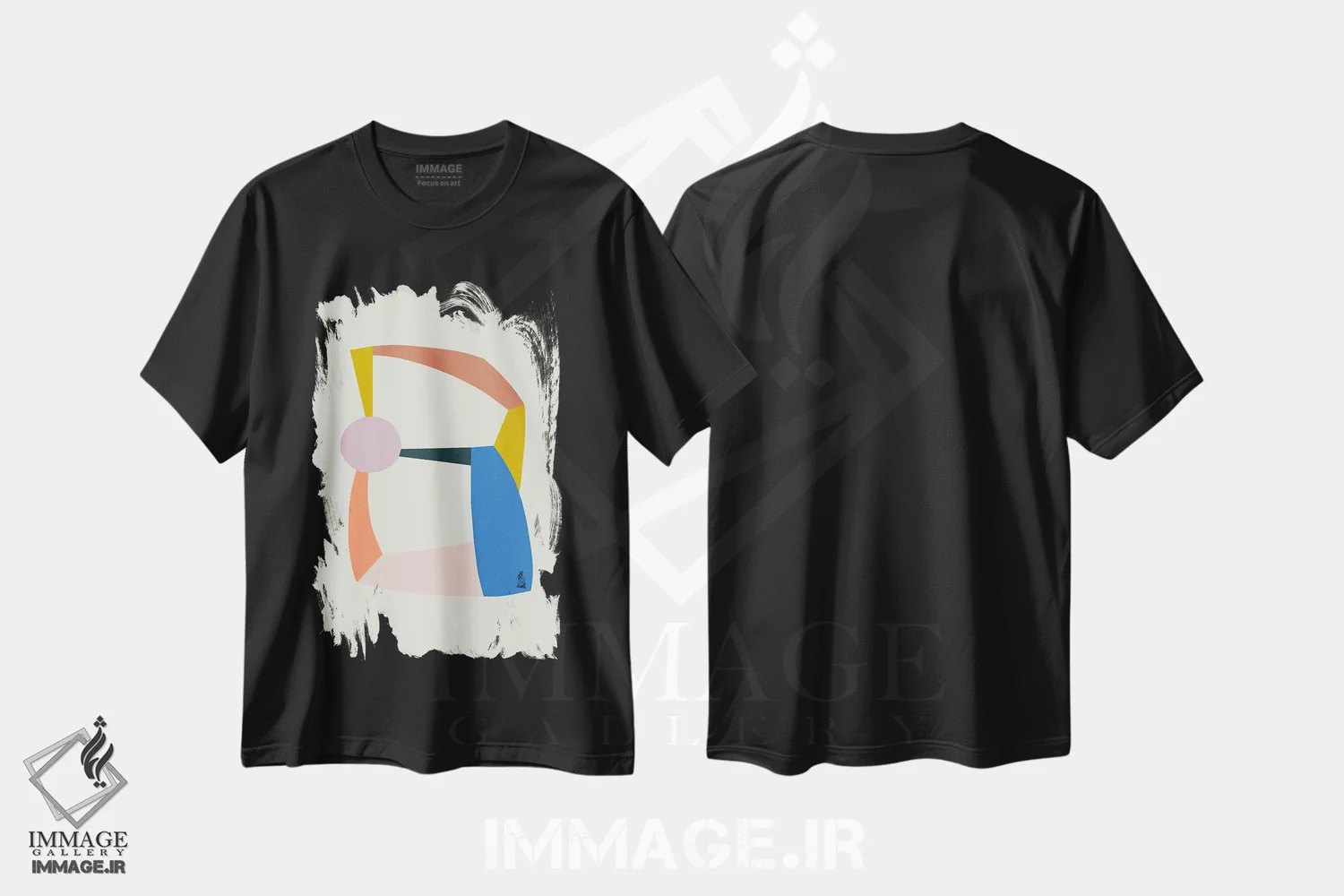 تیشرت مشکی طرح دار – تیشرت هندسی ,ساختارهای رنگارنگ اثر مالودا فروشگاه ایماژ