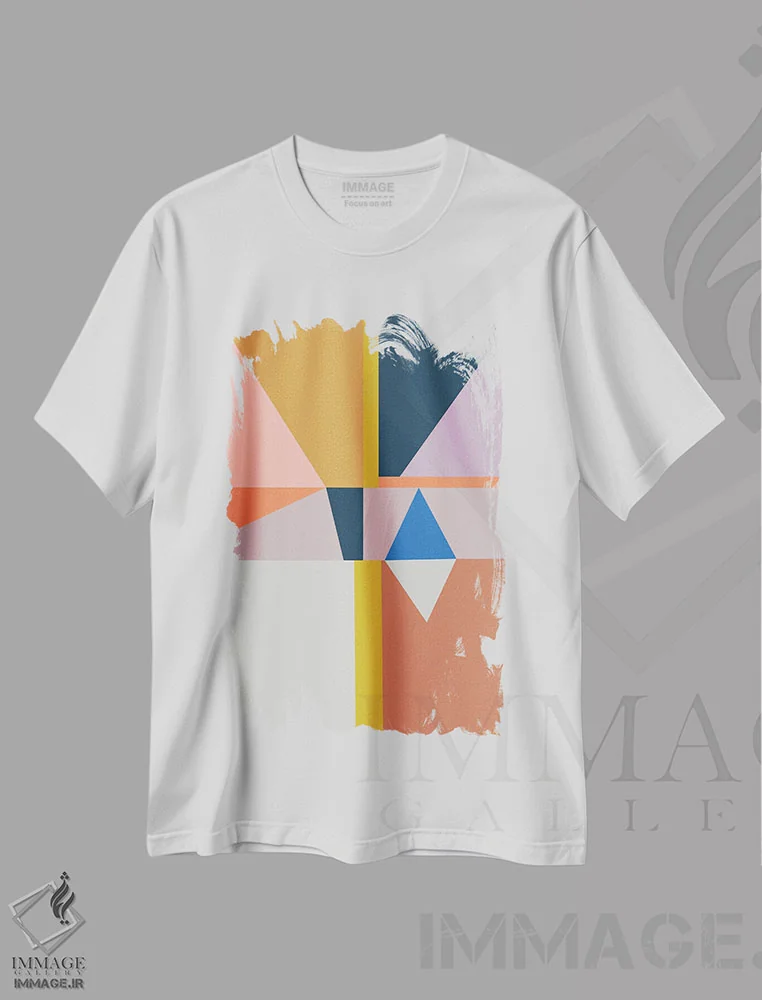 تیشرت سفید طرح دار – تیشرت خیابانی ,هندسهٔ پرجنب وجوش اثر مالودا فروشگاه ایماژ