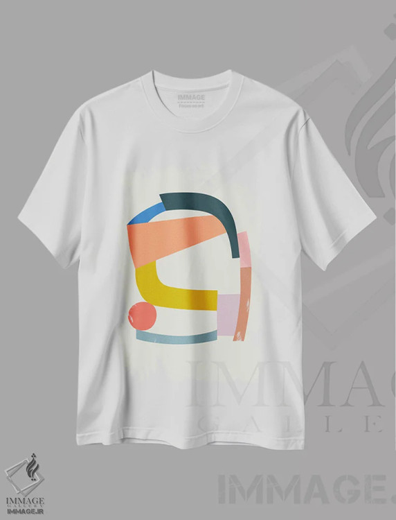 تیشرت سفید طرح دار – تیشرت گرافیکی ,ساختارهای رنگارنگ شماره اثر مالودا فروشگاه ایماژ