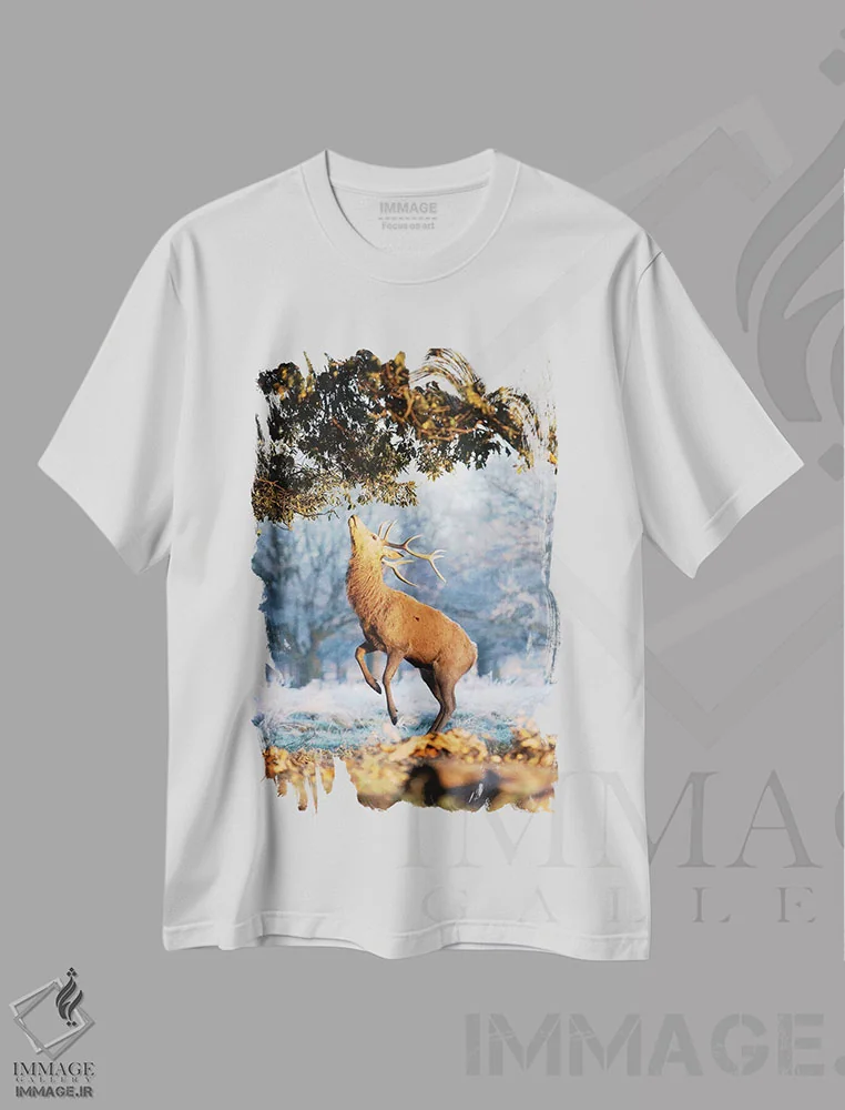 تیشرت سفید طرح دار – تیشرت گوزن ,آبی و نارنجی اثر مکس الیس immage.ir