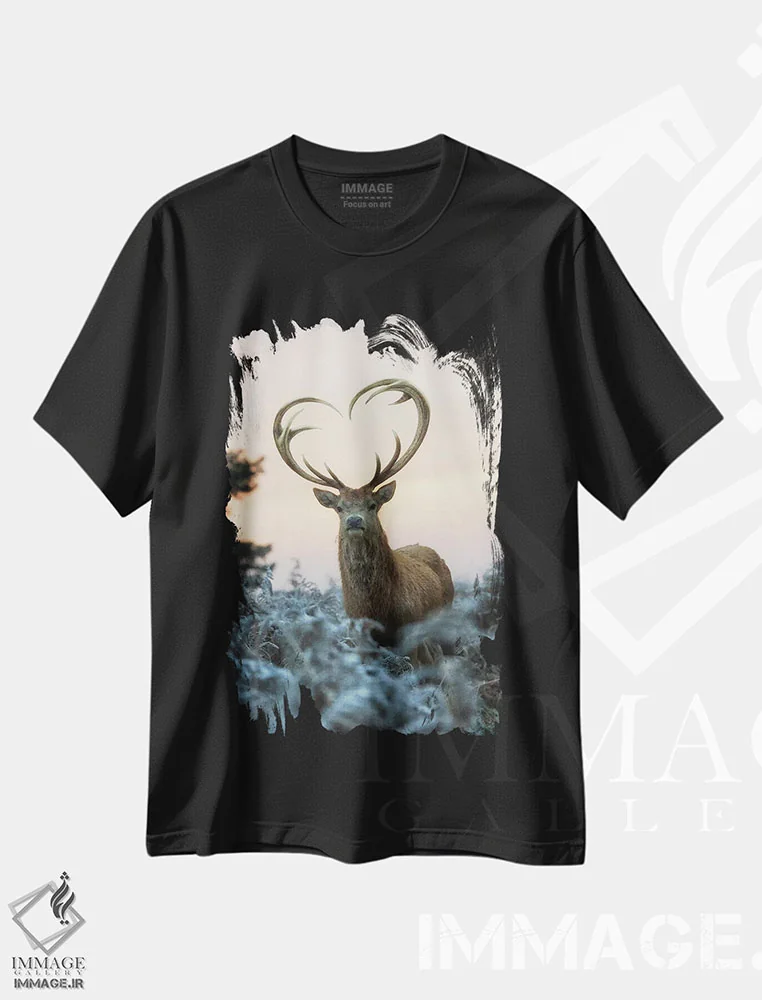 تیشرت مشکی طرح دار – تیشرت حیوانات ,شاخ های قلبی شکل شماره اثر مکس الیس immage.ir