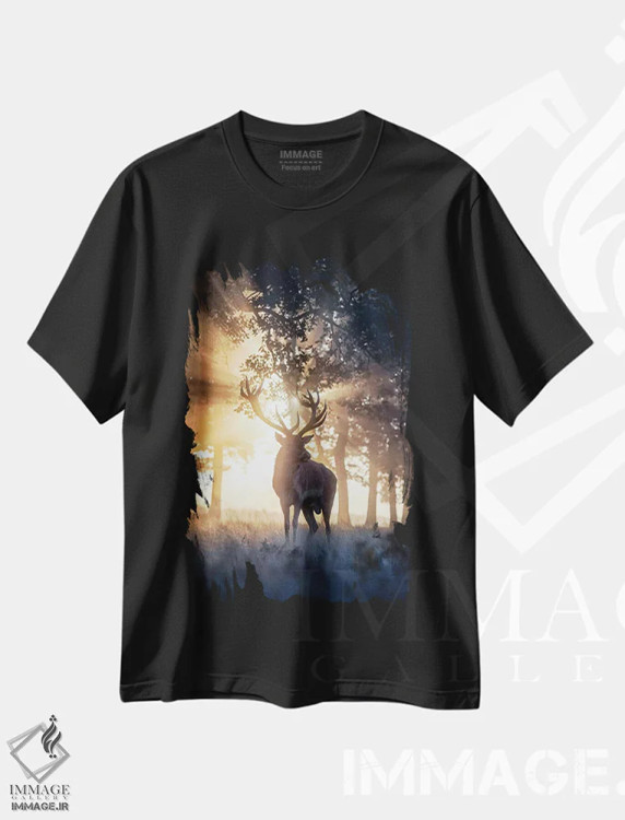 تیشرت مشکی طرح دار – تیشرت پاییزی ,گوزن بارانی شماره اثر مکس الیس فروشگاه ایماژ