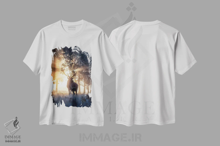 تیشرت سفید طرح دار – تیشرت پاییزی ,گوزن بارانی شماره اثر مکس الیس immage.ir