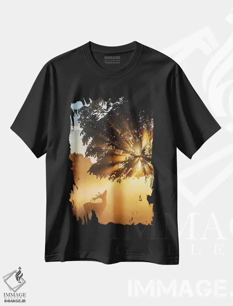 تیشرت مشکی طرح دار – تیشرت طبیعت ,گوزن بارانی شماره اثر مکس الیس فروشگاه ایماژ
