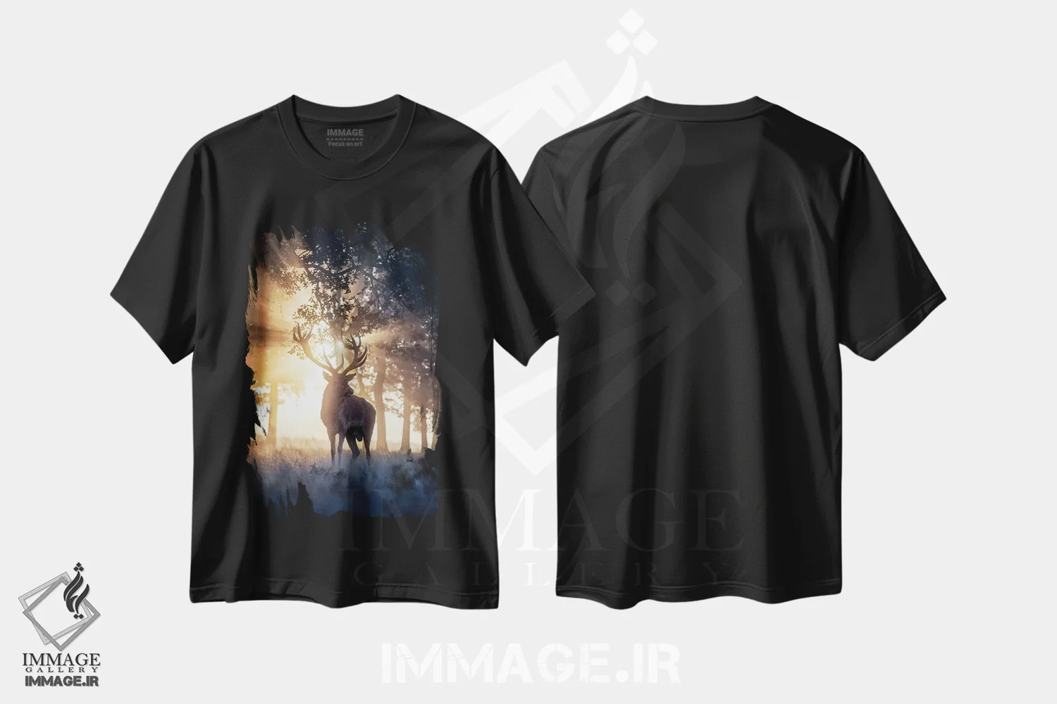 تیشرت مشکی طرح دار – تیشرت پاییزی ,گوزن بارانی شماره اثر مکس الیس فروشگاه ایماژ