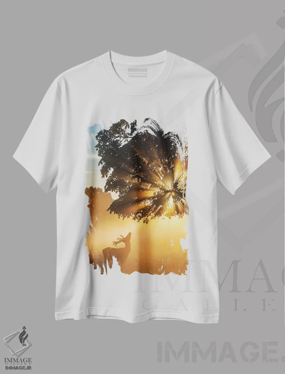 تیشرت سفید طرح دار – تیشرت طبیعت ,گوزن بارانی شماره اثر مکس الیس immage.ir