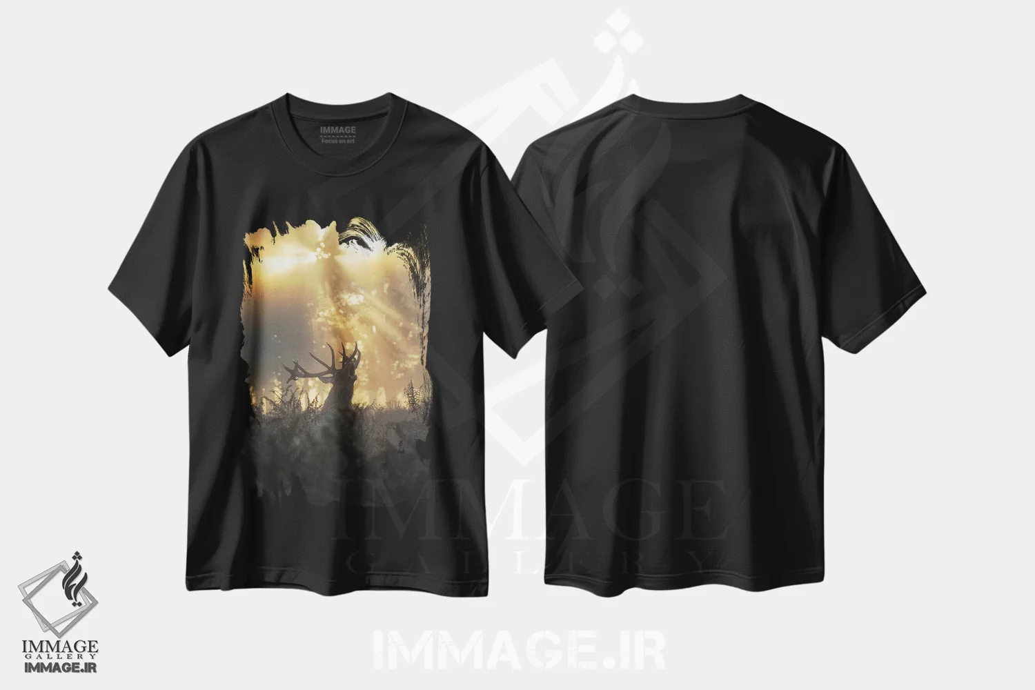 تیشرت مشکی طرح دار – تیشرت طبیعت ,گوزن بارانی شماره اثر مکس الیس immage.ir