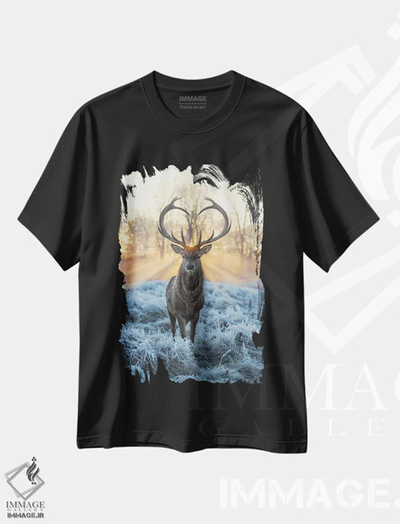 تیشرت مشکی طرح دار – تیشرت هنری ,دوستت دارم گوزنِ آتش و یخ اثر مکس الیس immage.ir