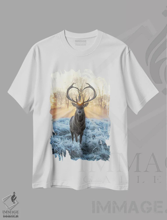 تیشرت سفید طرح دار – تیشرت هنری ,دوستت دارم گوزنِ آتش و یخ اثر مکس الیس فروشگاه ایماژ