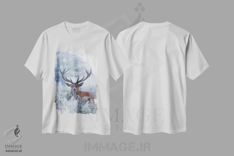تیشرت سفید طرح دار – تیشرت زمستانی ,گوزن یخ زده اثر مکس الیس فروشگاه ایماژ