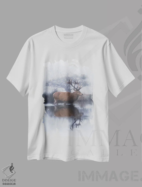 تیشرت سفید طرح دار – تیشرت طبیعت ,مه و زالزالک اثر مکس الیس فروشگاه ایماژ