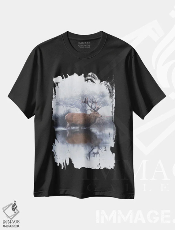 تیشرت مشکی طرح دار – تیشرت طبیعت ,مه و زالزالک اثر مکس الیس immage.ir