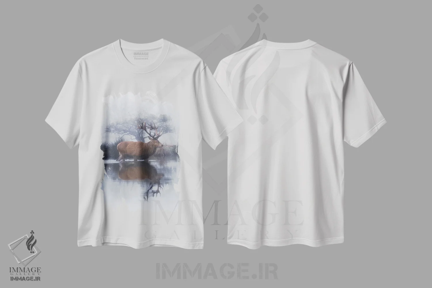 تیشرت سفید طرح دار – تیشرت طبیعت ,مه و زالزالک اثر مکس الیس فروشگاه ایماژ