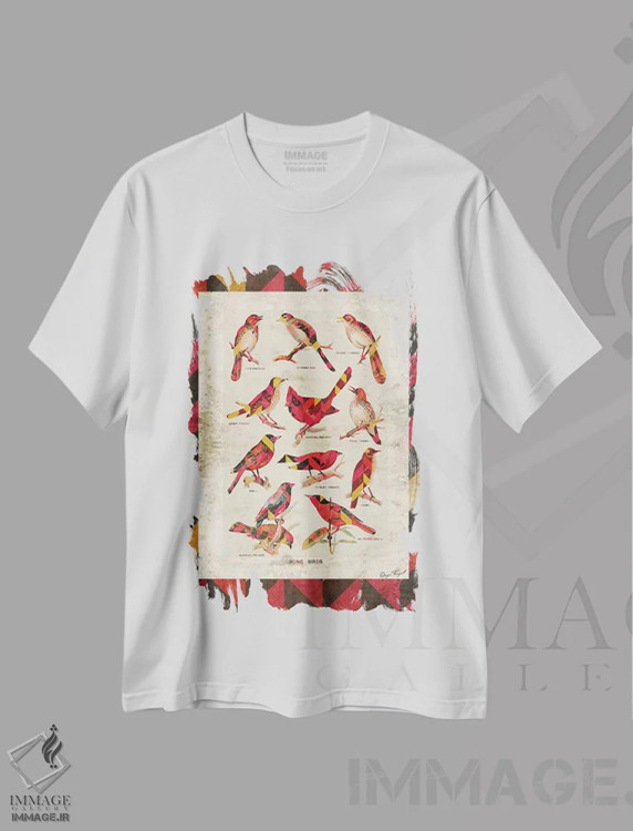 تیشرت سفید طرح دار – تیشرت طبیعت ,پرندگان آوازخوان نسخهٔ اثر دیه گو تیریگال immage.ir