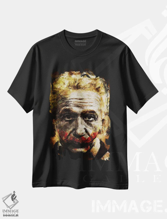 تیشرت مشکی طرح دار – تیشرت پاپ کالچر ,اینشتین دلقک اثر دیه گو تیریگال immage.ir
