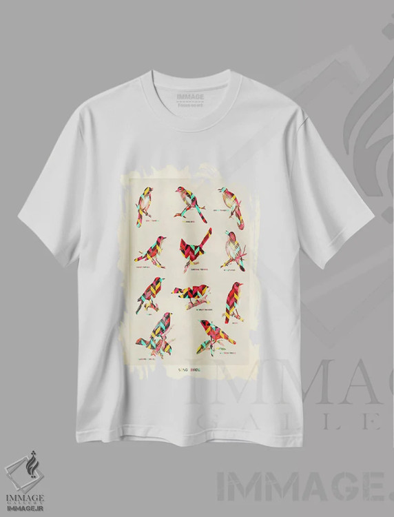 تیشرت سفید طرح دار – تیشرت حیوانات ,پرندگان آوازخوان اثر دیه گو تیریگال immage.ir