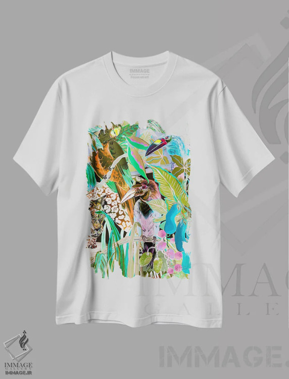 تیشرت سفید طرح دار – تیشرت طبیعت ,پرندگان جنگل مکزیک اثر مریلین مَدو فروشگاه ایماژ
