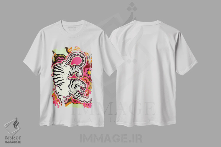تیشرت سفید طرح دار – تیشرت حیوانات ,طرح گلدار ببر سفید اثر مریلین مَدو فروشگاه ایماژ