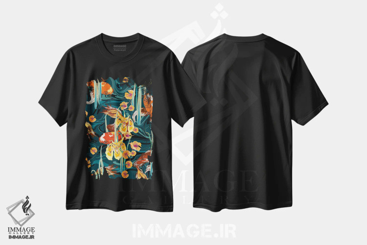 تیشرت مشکی طرح دار – تیشرت ژاپنی ,حوض ماهی کوی آبی-پترولی اثر مریلین مَدو immage.ir