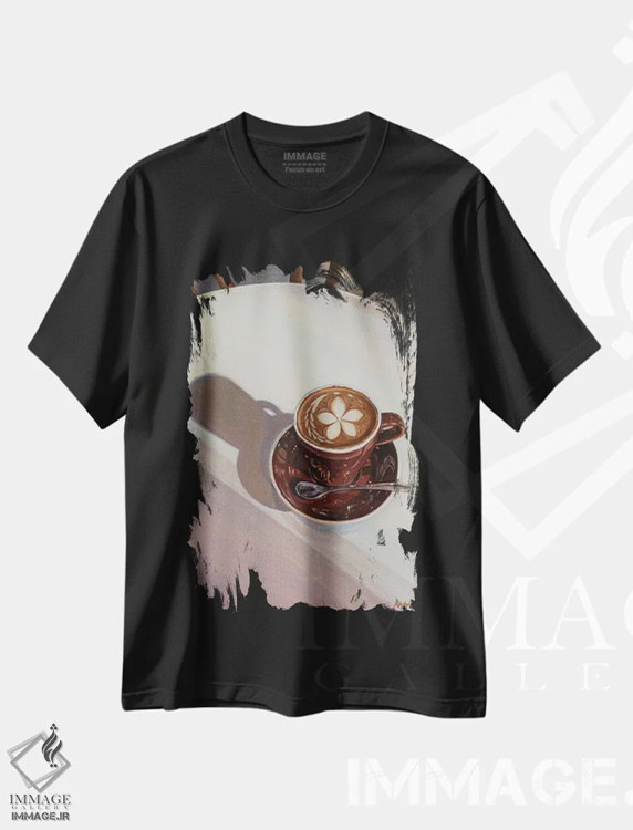 تیشرت مشکی طرح دار – تیشرت هنری ,فنجان قهوه اثر آن میونگ هیون فروشگاه ایماژ