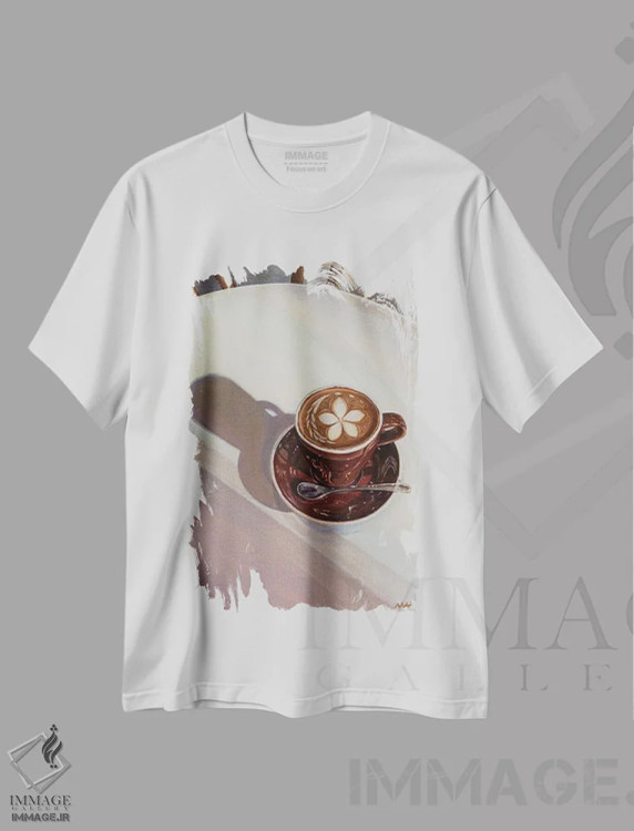 تیشرت سفید طرح دار – تیشرت هنری ,فنجان قهوه اثر آن میونگ هیون immage.ir