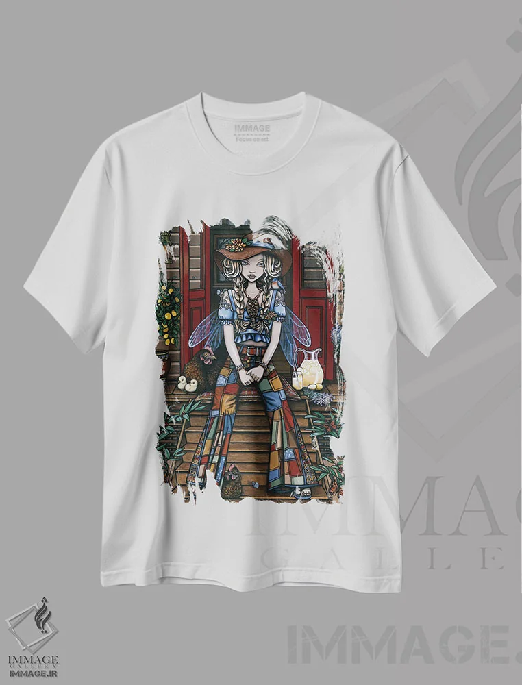 تیشرت سفید طرح دار – تیشرت انیمه ,آدالین اثر مایکا جلینا فروشگاه ایماژ