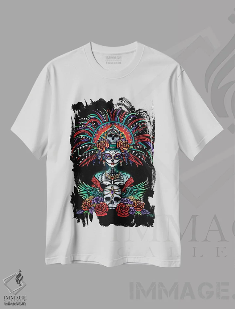 تیشرت سفید طرح دار – تیشرت فانتزی ,استخوان های زیبا اثر مایکا جلینا immage.ir