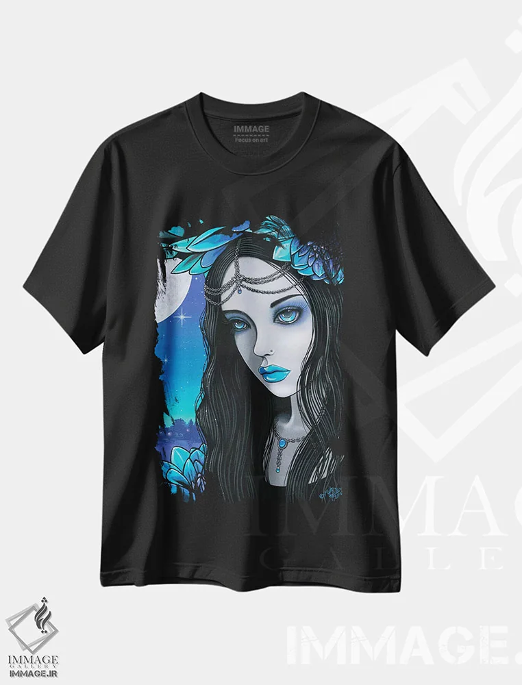 تیشرت مشکی طرح دار – تیشرت هنری ,نالین اثر مایکا جلینا immage.ir
