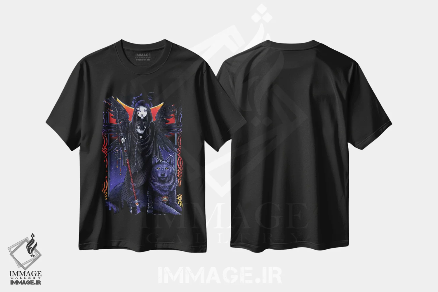 تیشرت مشکی طرح دار – تیشرت فانتزی ,ریوِن وولف اثر مایکا جلینا فروشگاه ایماژ