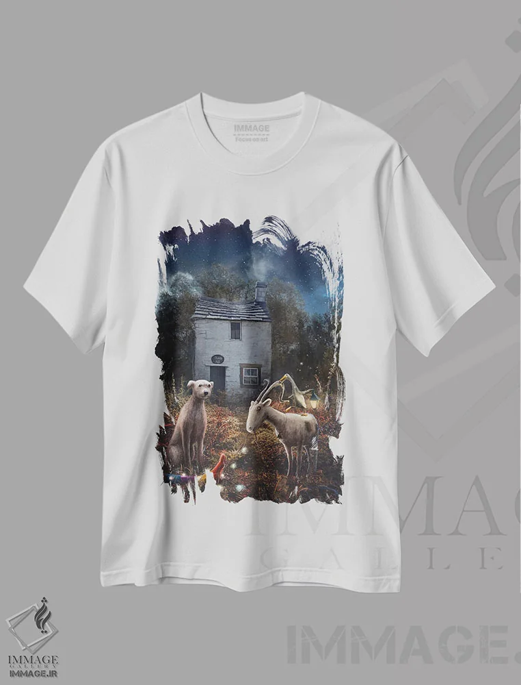 تیشرت سفید طرح دار – تیشرت فانتزی ,به تالار تیمبل خوش آمدید اثر ماتیلدا کونه کا immage.ir
