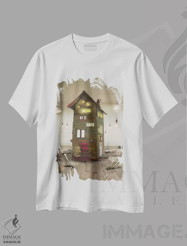 تیشرت سفید طرح دار – تیشرت هنری ,کارخانهٔ لامپ اثر ماتیلدا کونه کا فروشگاه ایماژ