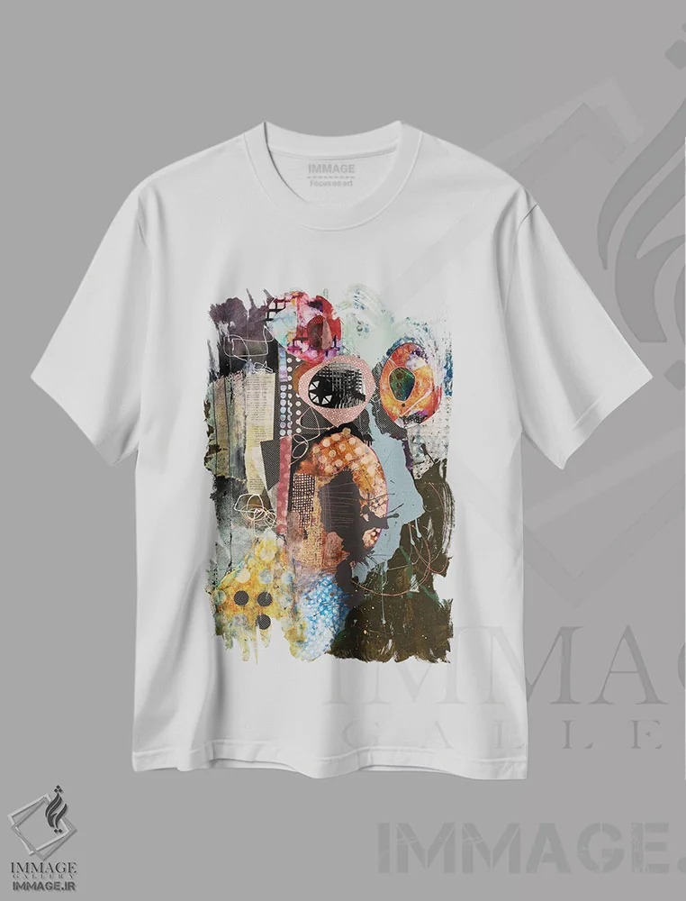 تیشرت سفید طرح دار – تیشرت هنری ,بداهه اثر مری مارلی immage.ir