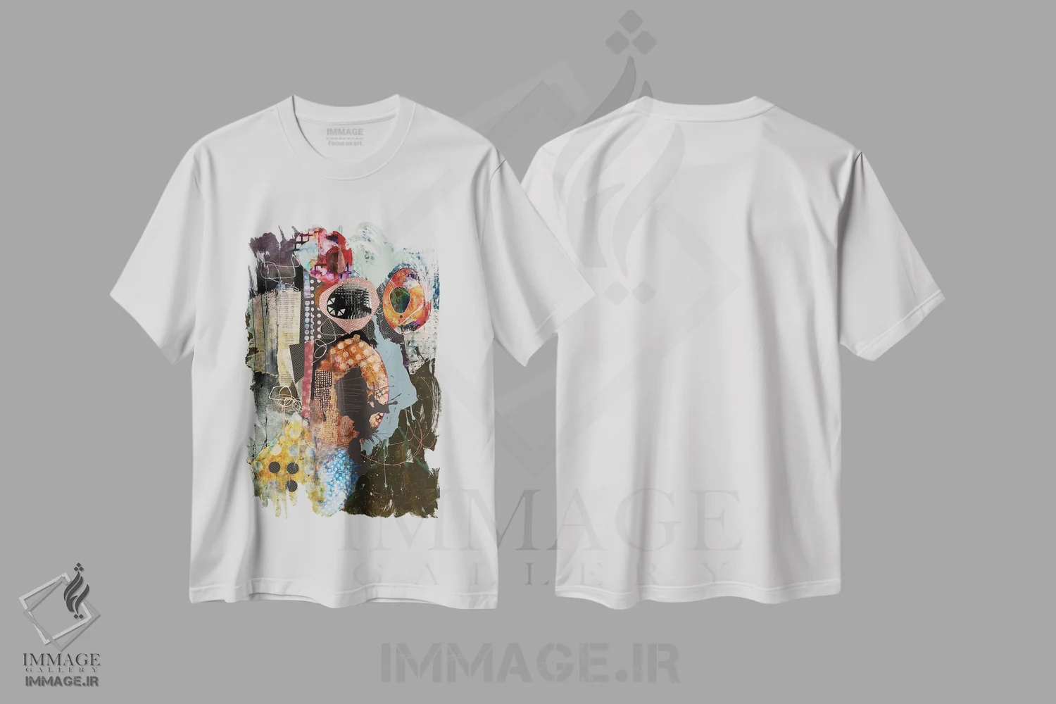 تیشرت سفید طرح دار – تیشرت هنری ,بداهه اثر مری مارلی immage.ir