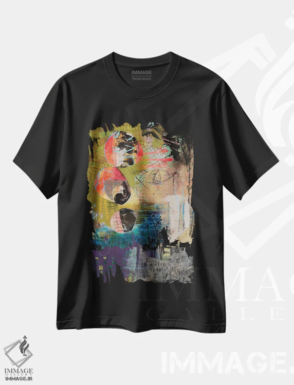 تیشرت مشکی طرح دار – تیشرت هنری آبستره ,رنگ مالی اثر مری مارلی فروشگاه ایماژ