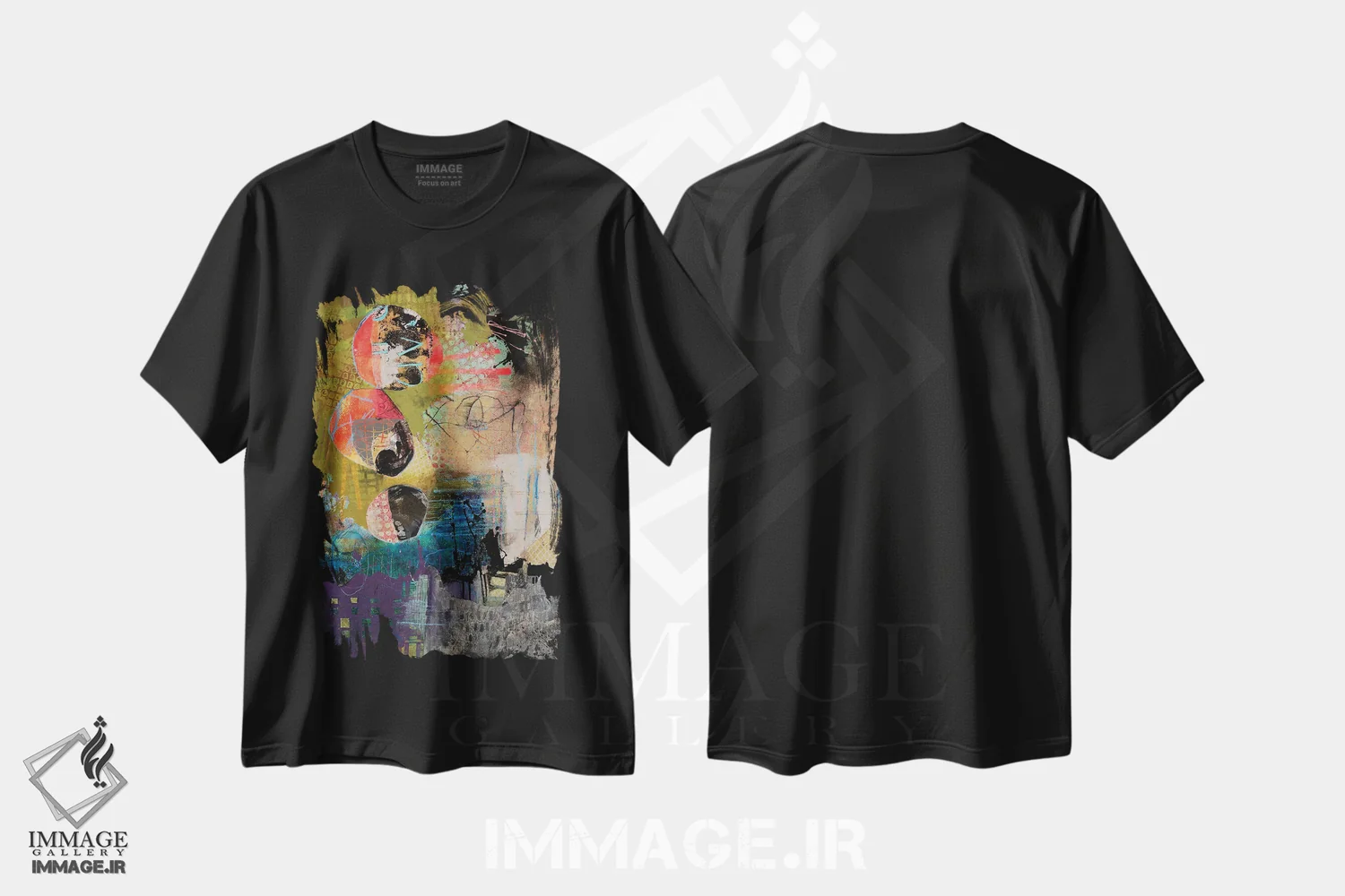 تیشرت مشکی طرح دار – تیشرت هنری آبستره ,رنگ مالی اثر مری مارلی فروشگاه ایماژ