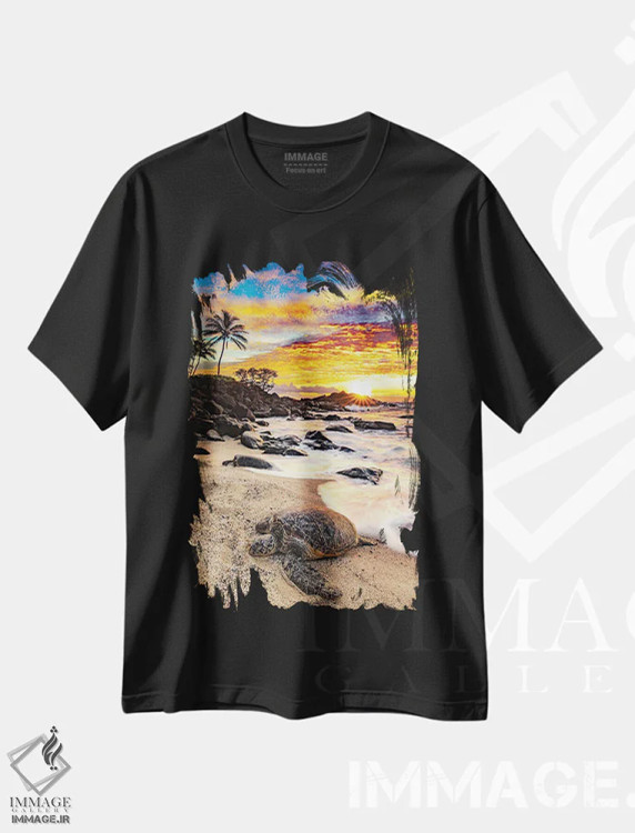 تیشرت مشکی طرح دار – تیشرت طبیعت ,لاک پشت سبز اثر شین مایرز فروشگاه ایماژ