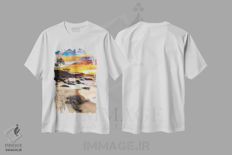تیشرت سفید طرح دار – تیشرت طبیعت ,لاک پشت سبز اثر شین مایرز immage.ir
