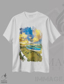 تیشرت سفید طرح دار – تیشرت دریایی ,اما پایین اثر شین مایرز فروشگاه ایماژ