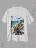 تیشرت سفید طرح دار – تیشرت ساحلی ,صخره های نالو اثر شین مایرز فروشگاه ایماژ