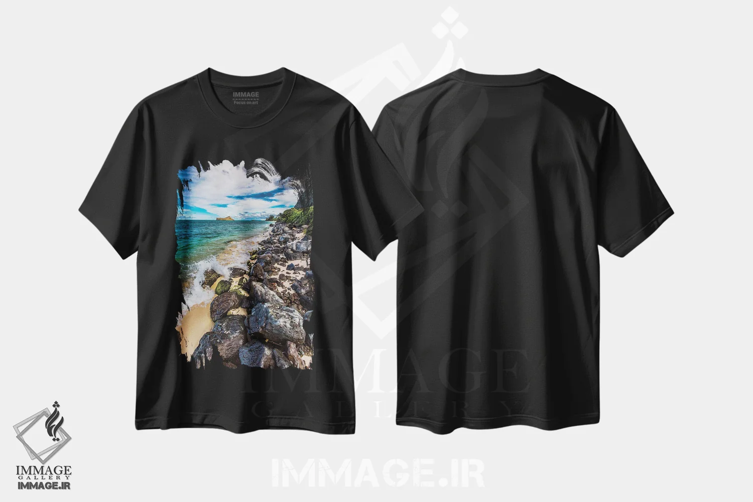 تیشرت مشکی طرح دار – تیشرت ساحلی ,صخره های نالو اثر شین مایرز immage.ir