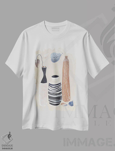 تیشرت سفید طرح دار – تیشرت هنری ,گلدان تابستانی I اثر مایا وودز فروشگاه ایماژ