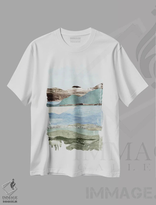 تیشرت سفید طرح دار – تیشرت آبستره ,منظره ملایم I اثر مایا وودز فروشگاه ایماژ