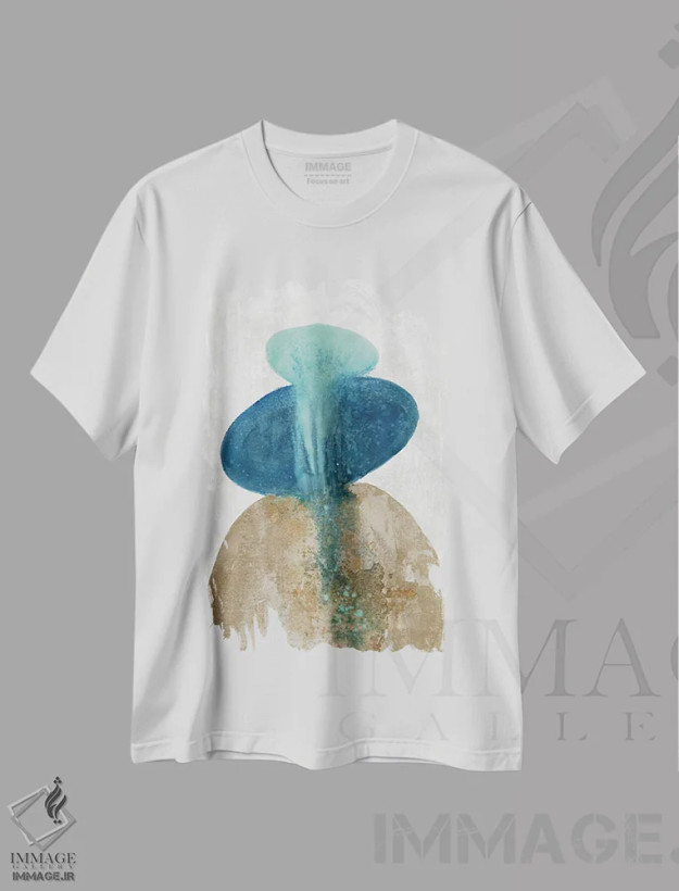 تیشرت سفید طرح دار – تیشرت هندسی ,کهکشان آبی اثر مایا وودز فروشگاه ایماژ